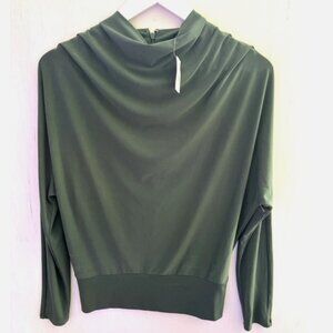 ANN TAYLOR Green Cowl Neck Banded Hem Top Blouse Stretch Size XS NWT